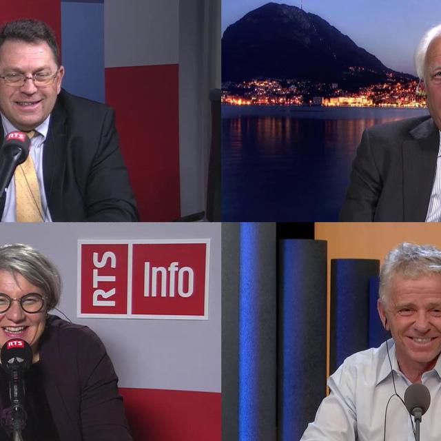 Monika Maire-Hefti, Conseillère d'Etat neuchateloise en charge du département de l'éducation et de la famille, Diego Erba, coordinateur du Forum per l'italiano in Svizzera et Laurent Wehrli, conseiller national PLR vaudois et président d'Helvetia Latina. [RTS]