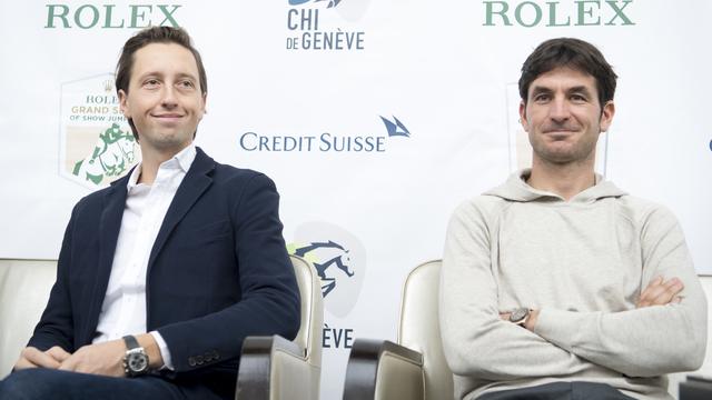 Martin Fuchs (gauche) et Steve Guerdat (droite) avant le CHI de Genève [Laurent Gillieron]