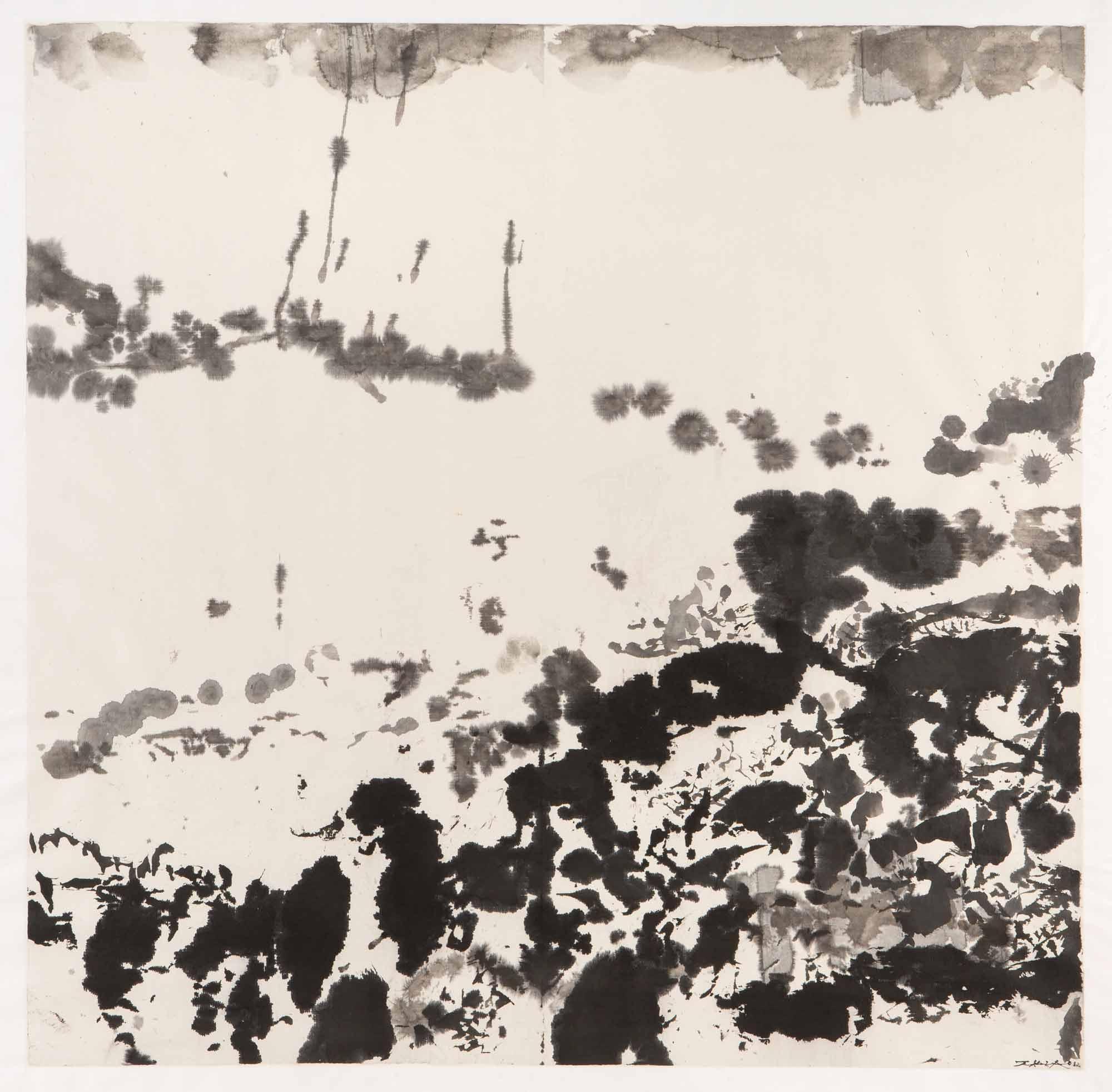 Zao Wou-Ki, Sans titre, 1982, encre de Chine sur papier, 103 x 103 cm, collection privée. [DR - Naomi Wenger]