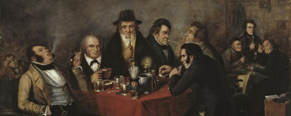 Peinture de Cornelius Krieghoff (1815-1872) représentant le "Shakespeare Club", une société littéraire fondée à Montréal le 18 septembre 1843.