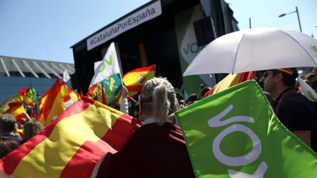 Les partisans du parti Vox sur la Place d'Espagne à Barcelone, samedi 30.03.2019. [Reuters - Sergio Perez]