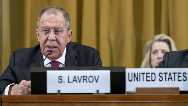 Sergueï Lavrov devant la Conférence du désarmement au Palais des Nations à Genève [Keystone - Martial Trezzini]