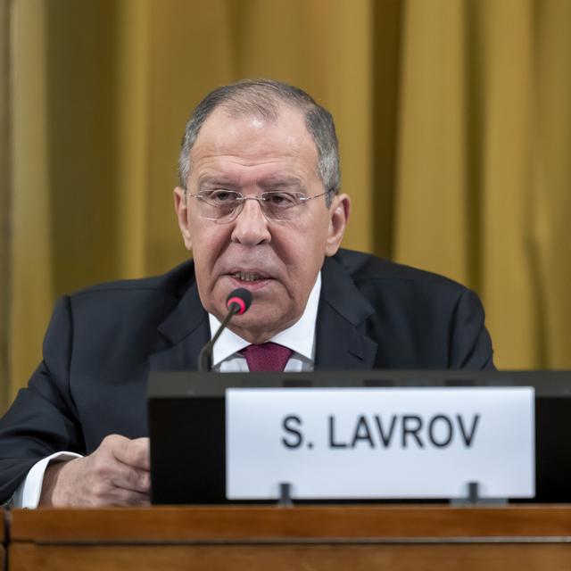 Sergueï Lavrov devant la Conférence du désarmement au Palais des Nations à Genève [Keystone - Martial Trezzini]