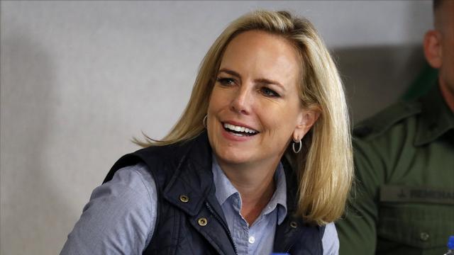 Kirstjen Nielsen, le 5 avril 2019, lors d'une table ronde sur l'immigration à Calexico, en Californie, le 5 avril 2019. [AP Photo - Jacquelyn Martin]