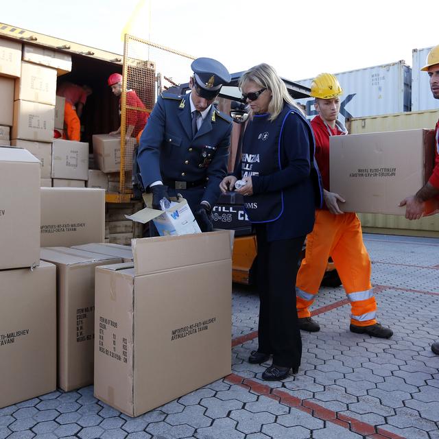 La Guardia di Finanza lors d'une opération dans le port de Gioia Tauro en Calabre (image d'illustration). [Reuters - Alessandro Bianchi]