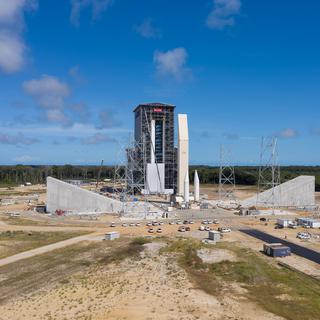 Vue aérienne du chantier ELA 4 au Centre spatial guyanais, futur pas de tir du lanceur Ariane 6.
CNES/ESA/
Sentinel/2019 [Sentinel/2019 - CNES/ESA/]