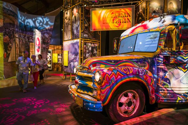 United States, New York, Catskill Mountains, Bethel, site of the 1969 Woodstock Festival, The Museum at Bethel Woods, typical flower power hippie bus [Hemis/AFP - BIBIKOW Walter]