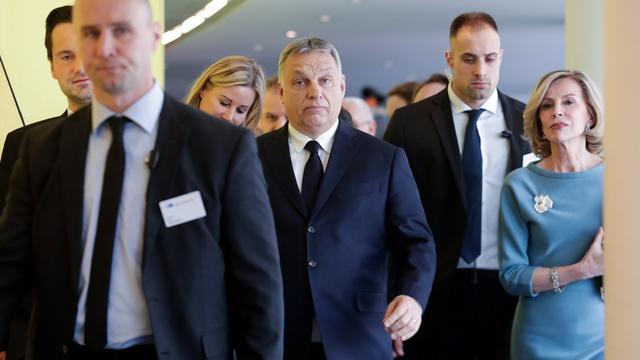 Viktor Orban à son arrivée à l'assemblée du PPE à Bruxelles, mercredi 20.03.2019. [EPA/Keystone - Stéphanie Lecocq]