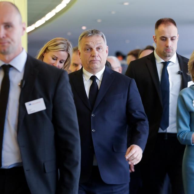 Viktor Orban à son arrivée à l'assemblée du PPE à Bruxelles, mercredi 20.03.2019. [EPA/Keystone - Stéphanie Lecocq]