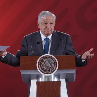 Le président du Mexique, Andres Manuel Lopez Obrador, lors de sa conférence de presse matinale, le 14 février 2019. [EPA/Keystone - Sashenka Gutierrez]