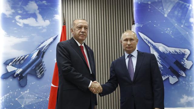 Recep Tayyip Erdogan a rencontré Vladimir Poutine pour évoquer Idleb, en Syrie, le 27 août 2019. [Pool Photo via AP/ Keystone - Maxim Shipenkov]