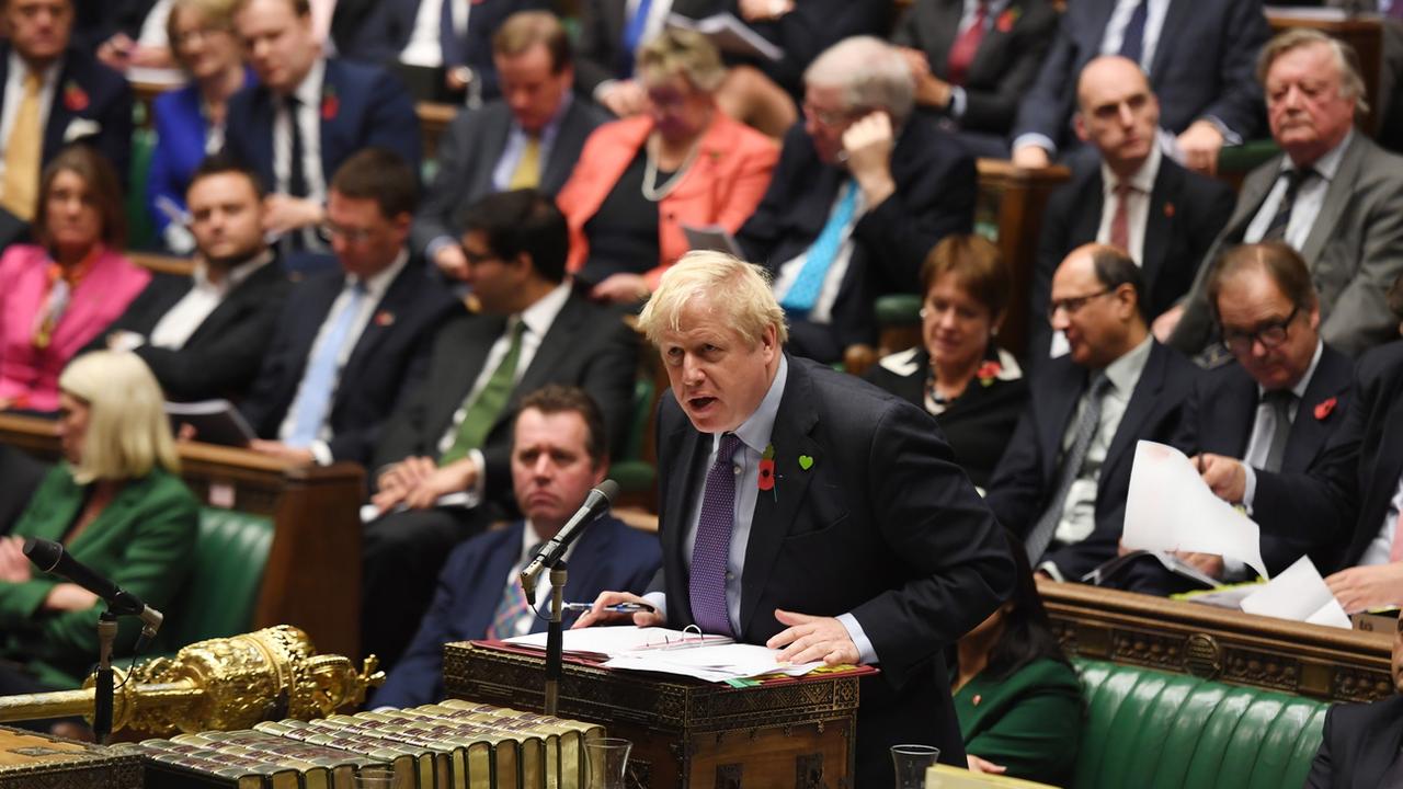 Le Premier ministre britannique Boris Johnson entend soumettre l'accord de Brexit au vote du Parlement de Westminster avant Noël. [Keystone - Jessica Taylor]