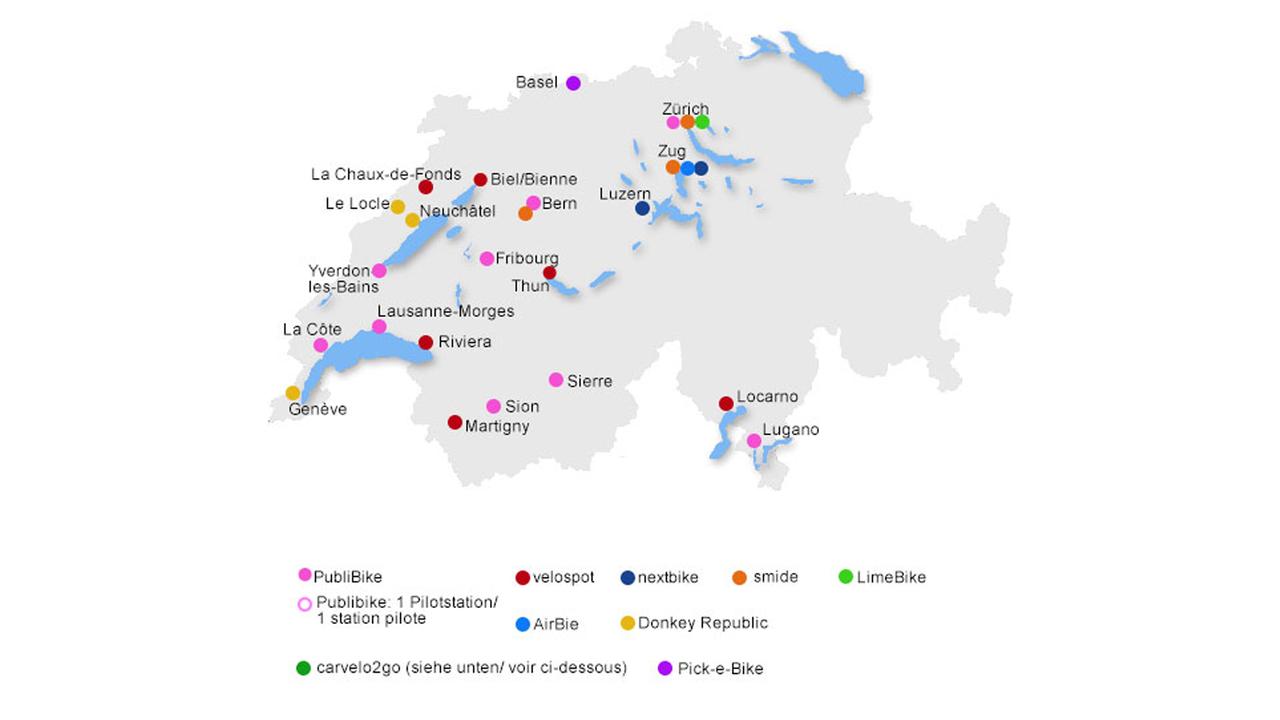 Les différents acteurs du vélopartage en Suisse. [bikesharing.ch]