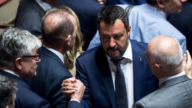 Matteo Salvini durant la session du Sénat italien du 7 août 2019. [Keystone - Angelo Carconi]