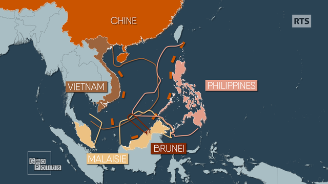 Revendications territoriales en mer de Chine méridionale [RTS/Géopolitis - Valérian Renfer]