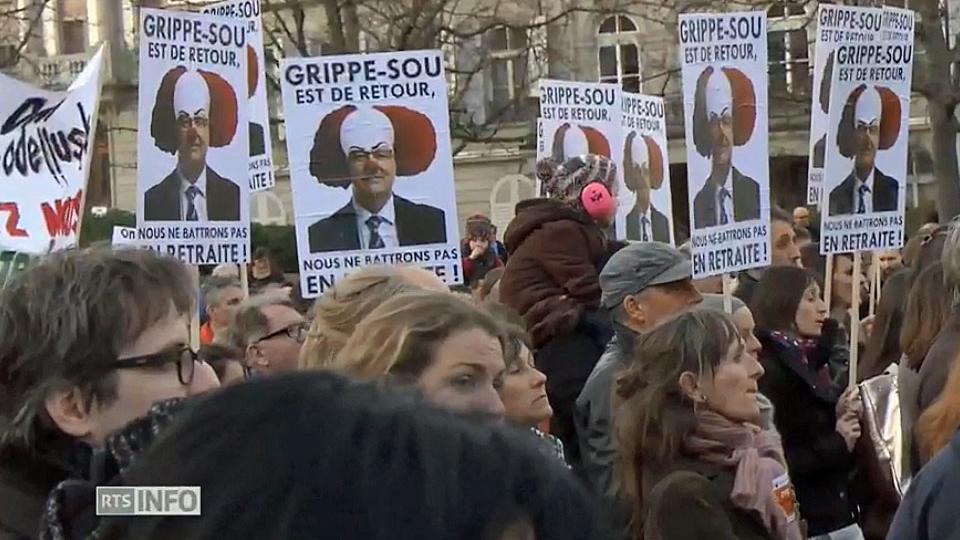 Manifestation des employés de l'Etat à Fribourg, le 21.02.2019. [RTS]