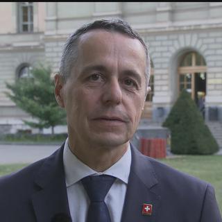 Le conseiller fédéral Ignazio Cassis, interviewé lundi soir dans le 19h30 de la RTS. [RTS - DR]