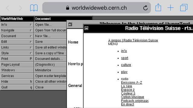 La page d'accueil du site de la RTS tel qu'il s'affiche via le navigateur du CERN. [RTS]
