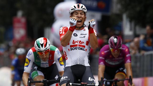 Caleb Ewan s'est imposé pour la 2e fois de sa carrière sur le Giro. [AFP - Luk Benies]