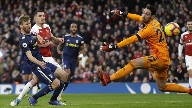 Xhaka a inscrit son troisième but de la saison face à Fulham. [Keystone - Kirsty Wigglesworth]