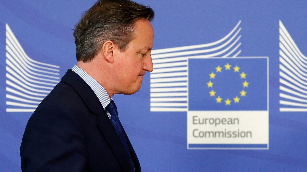David Cameron, Premier ministre britannique, le 29 janvier 2016 lors de sa rencontre avec la Commission européenne à Bruxelles, quelques mois avant l'organisation du référendum sur le Brexit. [Keystone - Laurent Dubrule]
