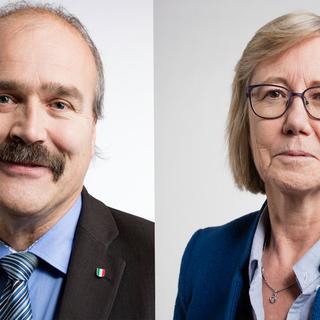 Philippe Bauer conseiller national (PLR/NE) et Laurence Fehlmann Rielle conseillère nationale (PS/GE). [Keystone]