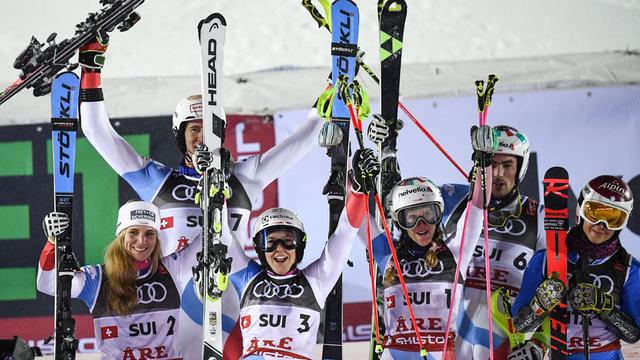 L'équipe suisse a remporté l'épreuve par équipe le 12 février aux Championnats du monde d'Are. [AFP - Jonathan Nackstrand]