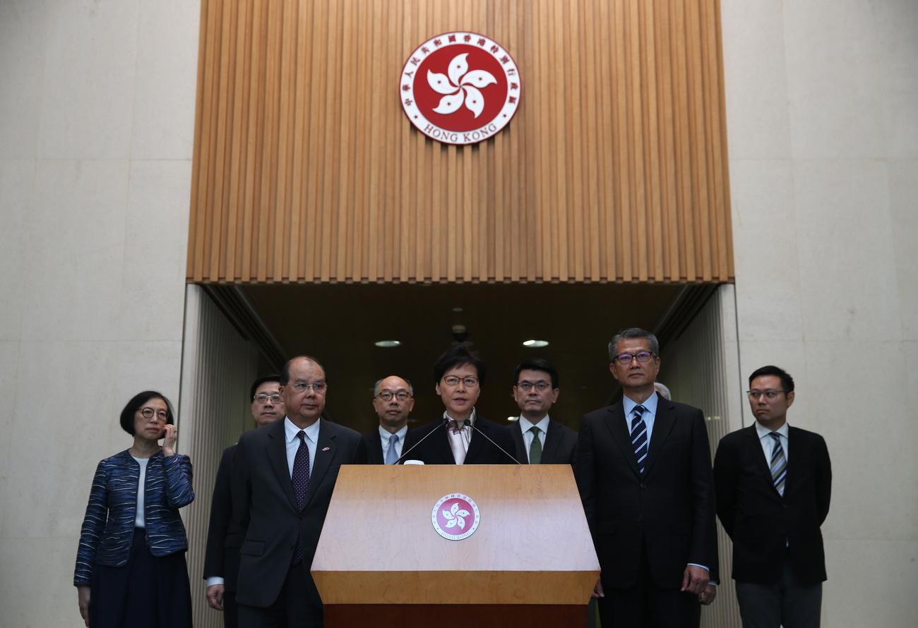 Carrie Lam, cheffe de l'exécutif hongkongais, s'exprime devant la presse le 5 août 2019. [Keystone/epa - Jérôme Favre]
