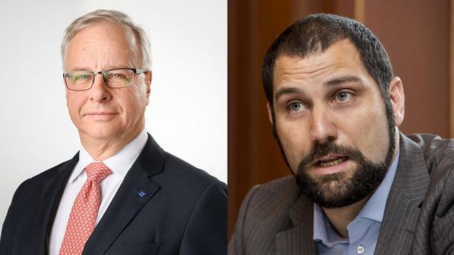 Andreas Burckhardt, président de l'assurance Bâloise et Philippe Miauton, vice directeur de la Chambre vaudoise du Commerce. [Economiesuisse/Keystone - DR Jean-Christophe Bott]