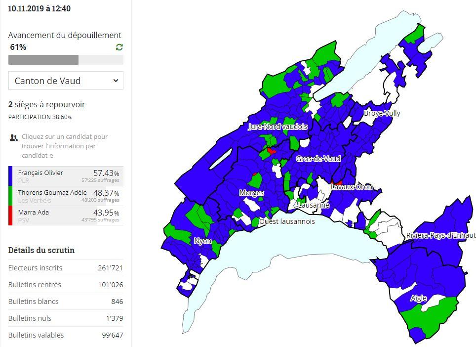 Les résultats à 12h40 dans le canton de Vaud.