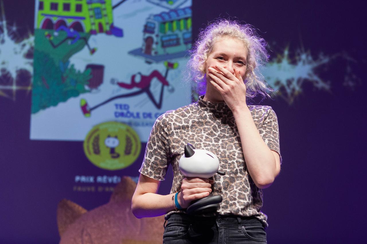 Emilie Gleason, receives the Fauve d'Angouleme - Prix Revelation during the awards ceremony at the 46th edition of the Angouleme International Comics Festival in Angouleme, southwestern France, on January 26, 2019. Photo rachetée le 26.02.2019 pour "Vertigo". [AFP - Yohan BONNET]