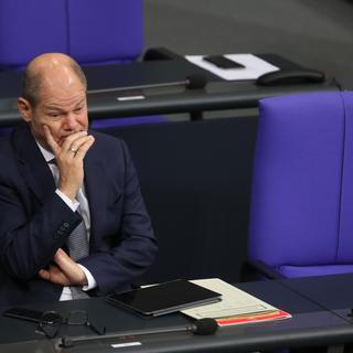 Olaf Scholz a été battu à l'élection à la présidence du SPD. [Keystone - Hayoung Jeon]