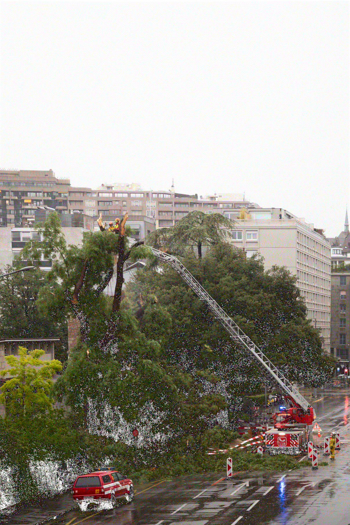 Les pompiers genevois s'activent à côté du Cimetière des Rois, près de Plainpalais. [Charlène Lomponda]