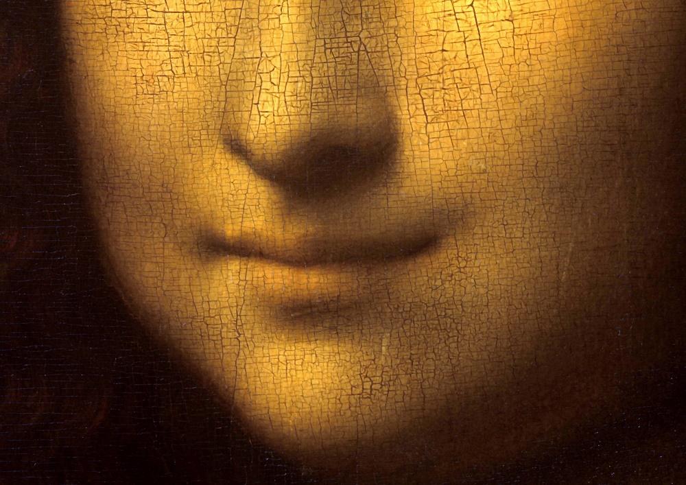 Détail du portrait de la Joconde, peint par Léonard de Vinci. [Leemage/AFP - Electa]