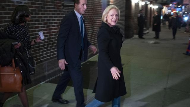 Kirsten Gillibrand à sa sortie de l'émission de Stephen Colbert sur CBS, le 16 janvier 2019. [AP Photo - Craig Ruttle]