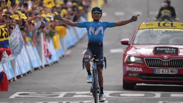 Nairo Quintana a fêté la 3e victoire de sa carrière sur le Tour de France. [AFP - Marco Bertorello]