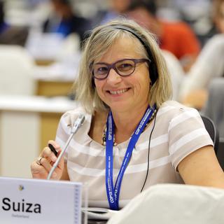 Anne Gabrielle Wüst Saucy représente la Suisse lors de l'UN Biodiversity Conference (Mainstreaming Biodiversity for Well-Being) en décembre 2016 à Cancún au Mexique. [IISD/ENB - Francis Dejon]
