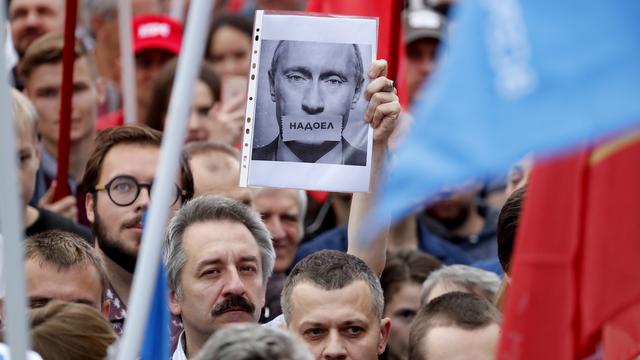 Une manifestation de soutien aux candidats d'opposition en Russie qui n'ont pas été autorisés à se présenter aux élections municipales. [Keystone - Anatoly Maltsev / EPA]