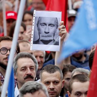 Une manifestation de soutien aux candidats d'opposition en Russie qui n'ont pas été autorisés à se présenter aux élections municipales. [Keystone - Anatoly Maltsev / EPA]
