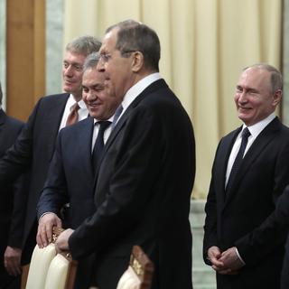 Vladimir Poutine reçoit à Sotchi ses homologues turc et iranien pour parler de la situation en Syrie, le 14 février 2019. [EPA/ POOL/ AFP - Sergei Chirikov]