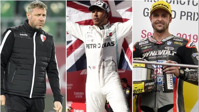 Le top-3 du week-end: Stéphane Henchoz, Lewis Hamilton et Tom Lüthi. [G.Ehrenzeller/E.Gay/V.Thian]