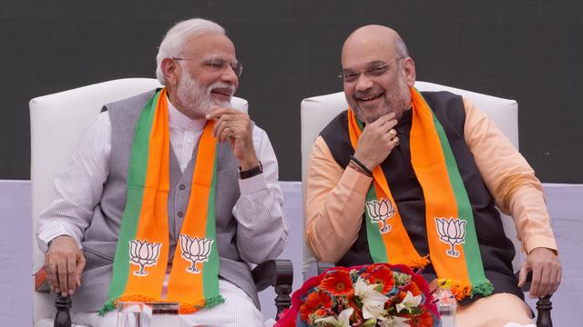 Le Premier ministre indien Narendra Modi et le ministre de l'intérieur Amit Shah. [AP/Keystone - Manish Swarup]