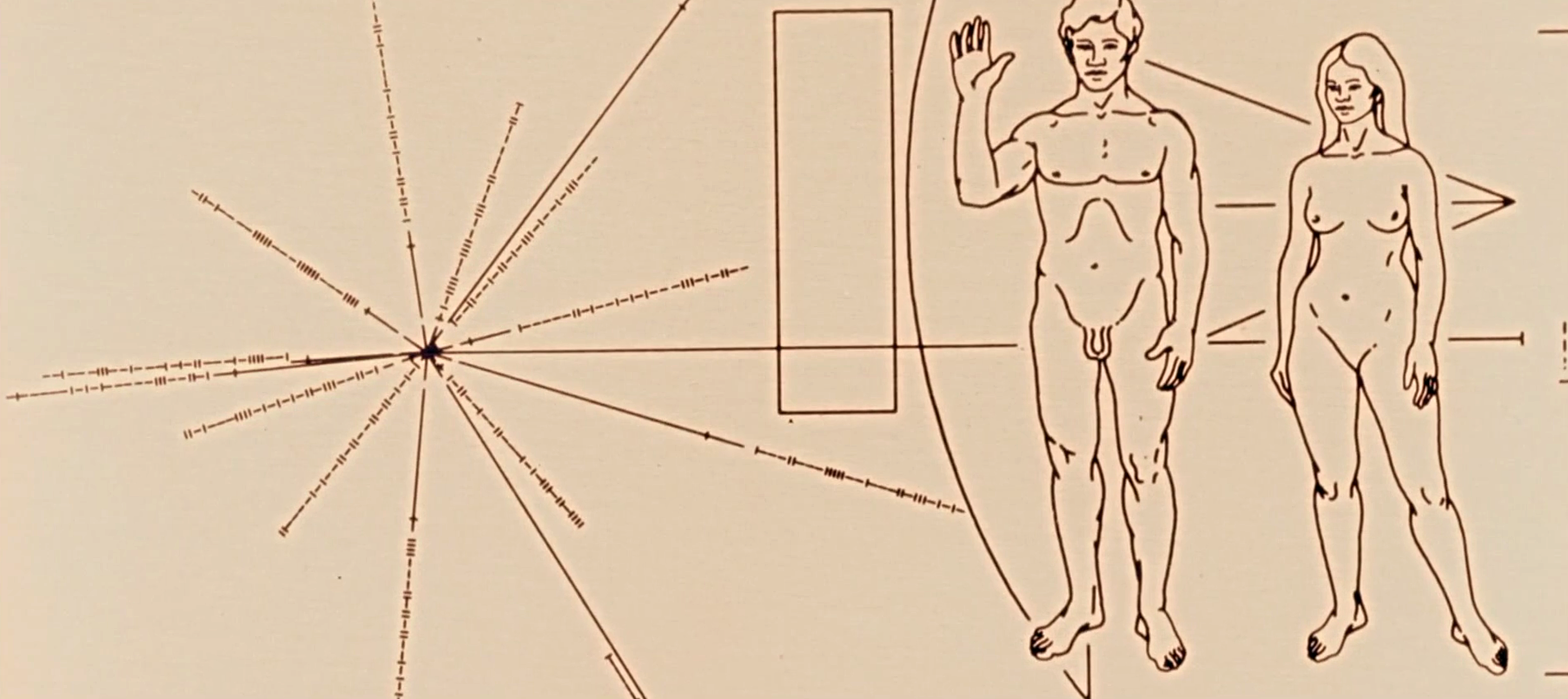 Le message pictural qui accompagne la sonde Pioneer en 1972 [UpSide Television]