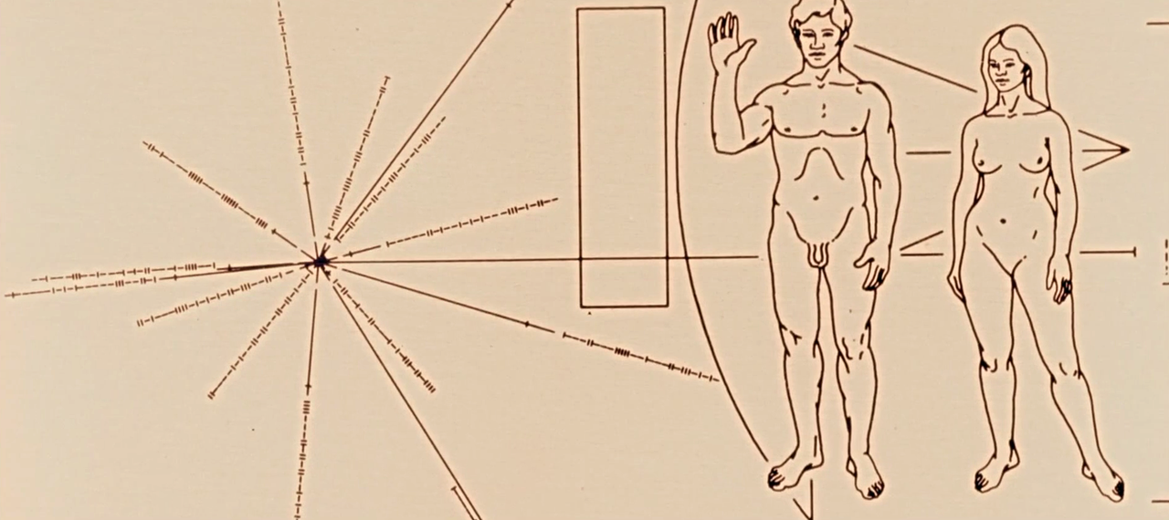 Le message pictural qui accompagne la sonde Pioneer en 1972 [UpSide Television]