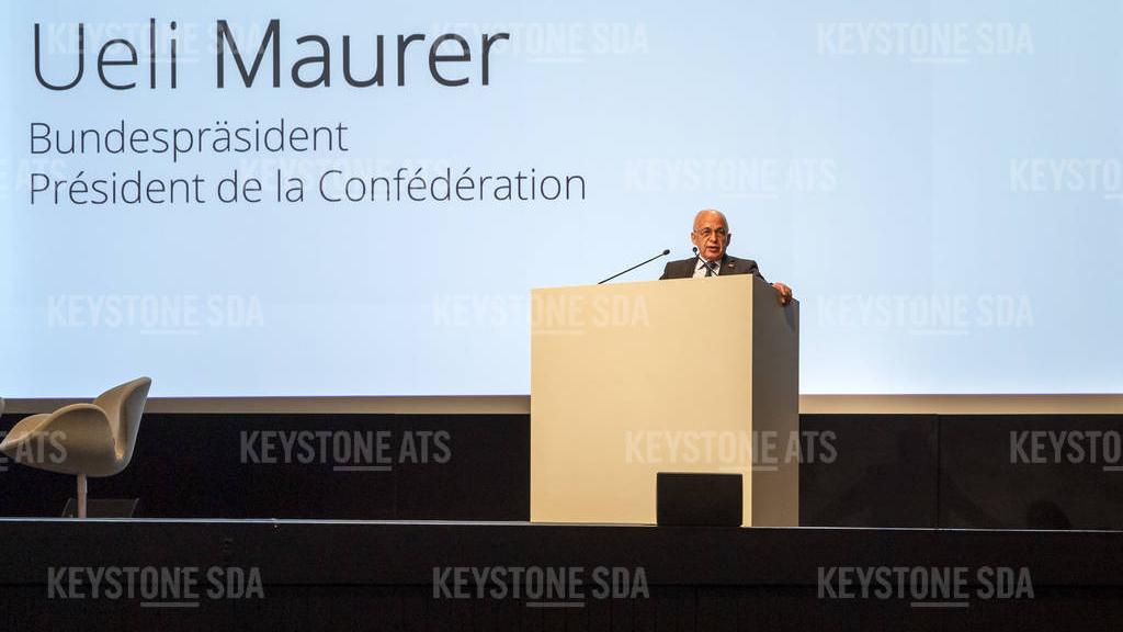 Le président de la Confédération Ueli Maurer était présent à Bâle pour l'ouverture de la Conférence nationale numérique 2019. [Keystone - Georgios Kefalas]