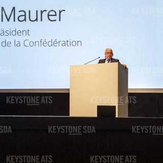 Le président de la Confédération Ueli Maurer était présent à Bâle pour l'ouverture de la Conférence nationale numérique 2019. [Keystone - Georgios Kefalas]