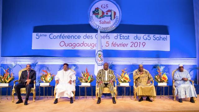 Les présidents du Tchad, de la Mauritanie, du Mali, du Burkina Faso et du Niger réunis lors du G5 Sahel 2019. [AFP - Olympia de Maismont/AFP]