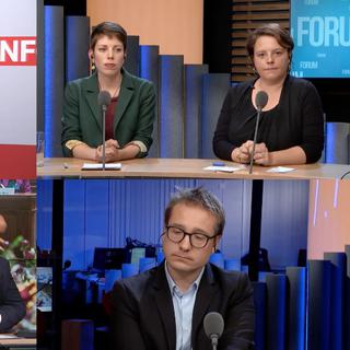 Débat entre les vice présidents de partis Philippe Nantermod (PLR), Ada Marra (PS), Céline Amaudruz (UDC), Lisa Mazzone (Les Verts), Charles Juillard (PDC). [RTS]