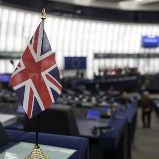 Un drapeau britannique au parlement européen. [AP/Keystone - Jean-Francois Badias]