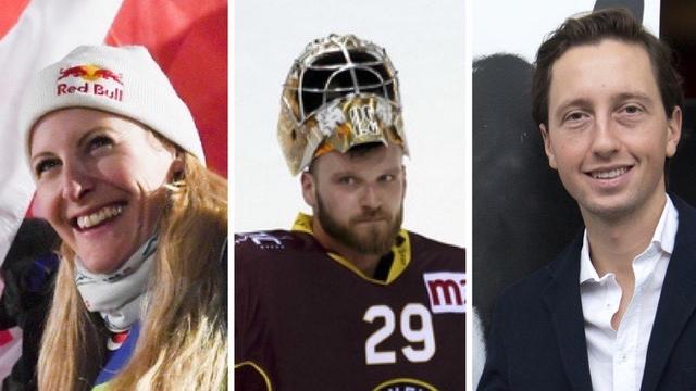 Le top-3 du week-end: Fanny Smith, le Genève-Servette HV de Robert Mayer et le cavalier zurichois Martin Fuchs. [G.Ehrenzeller/S.Di Nolf/L.Gillieron]